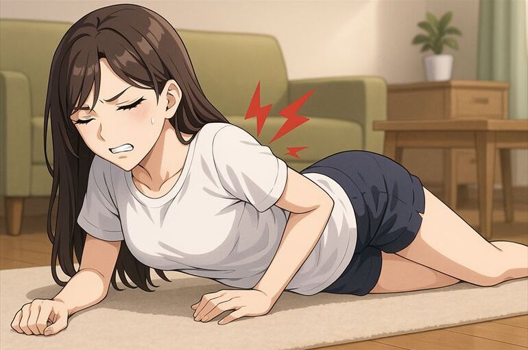痛みの中で横たわる女性_R