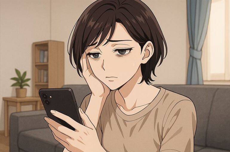 疲れた女性とリビングの光_R
